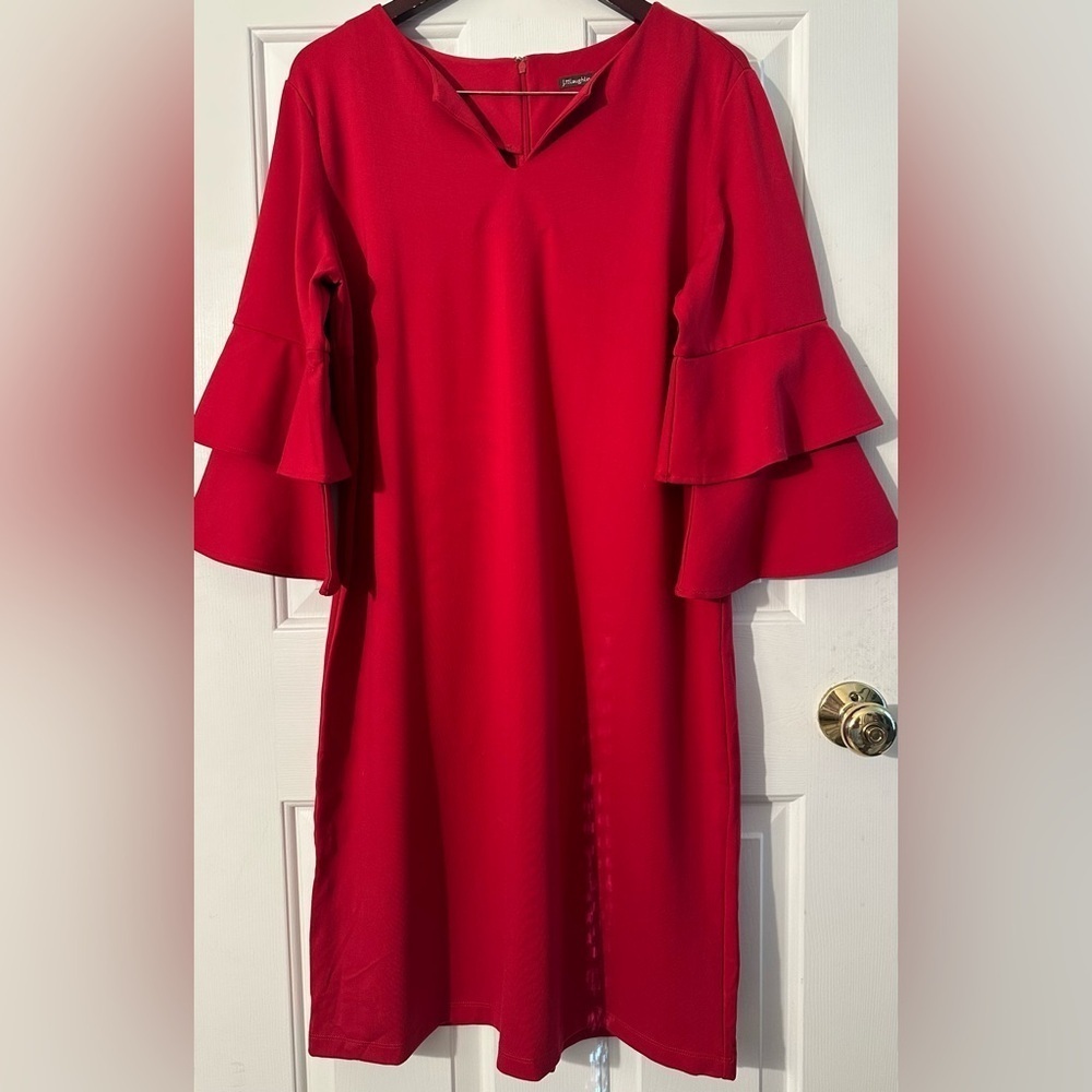 J. McLAUGHLIN XL Red Party Ruffle Bell Sleeve Sheath Holiday Valentine’s Dress